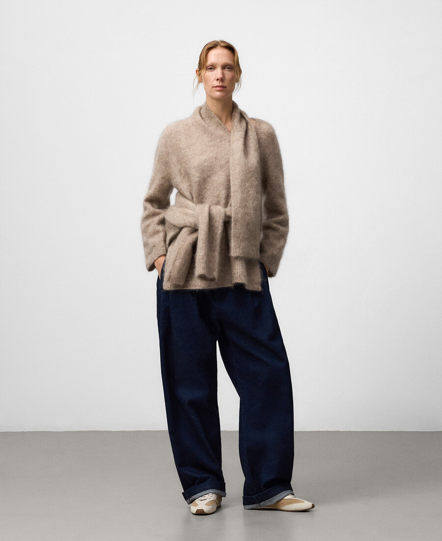 pullover mit gebürstetem strickkragen und schalkragen für damen