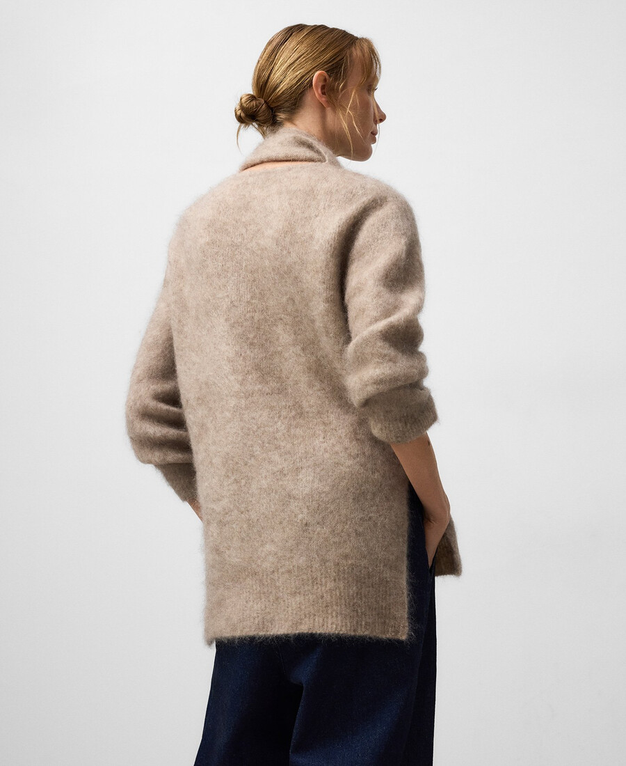 pullover mit gebürstetem strickkragen und schalkragen für damen