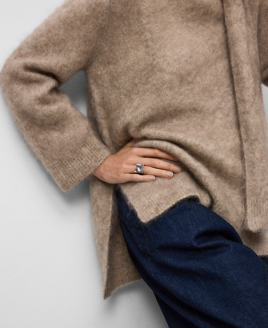 pullover mit gebürstetem strickkragen und schalkragen für damen
