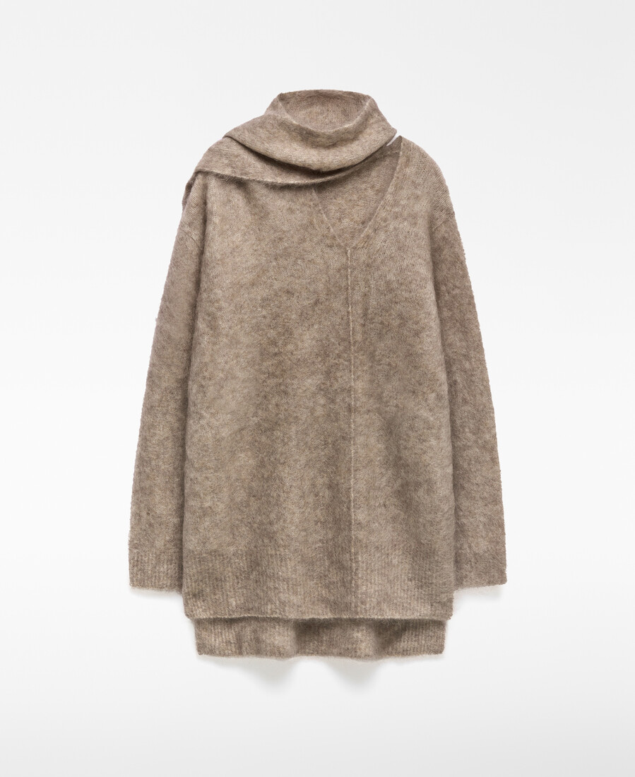 pullover mit gebürstetem strickkragen und schalkragen für damen