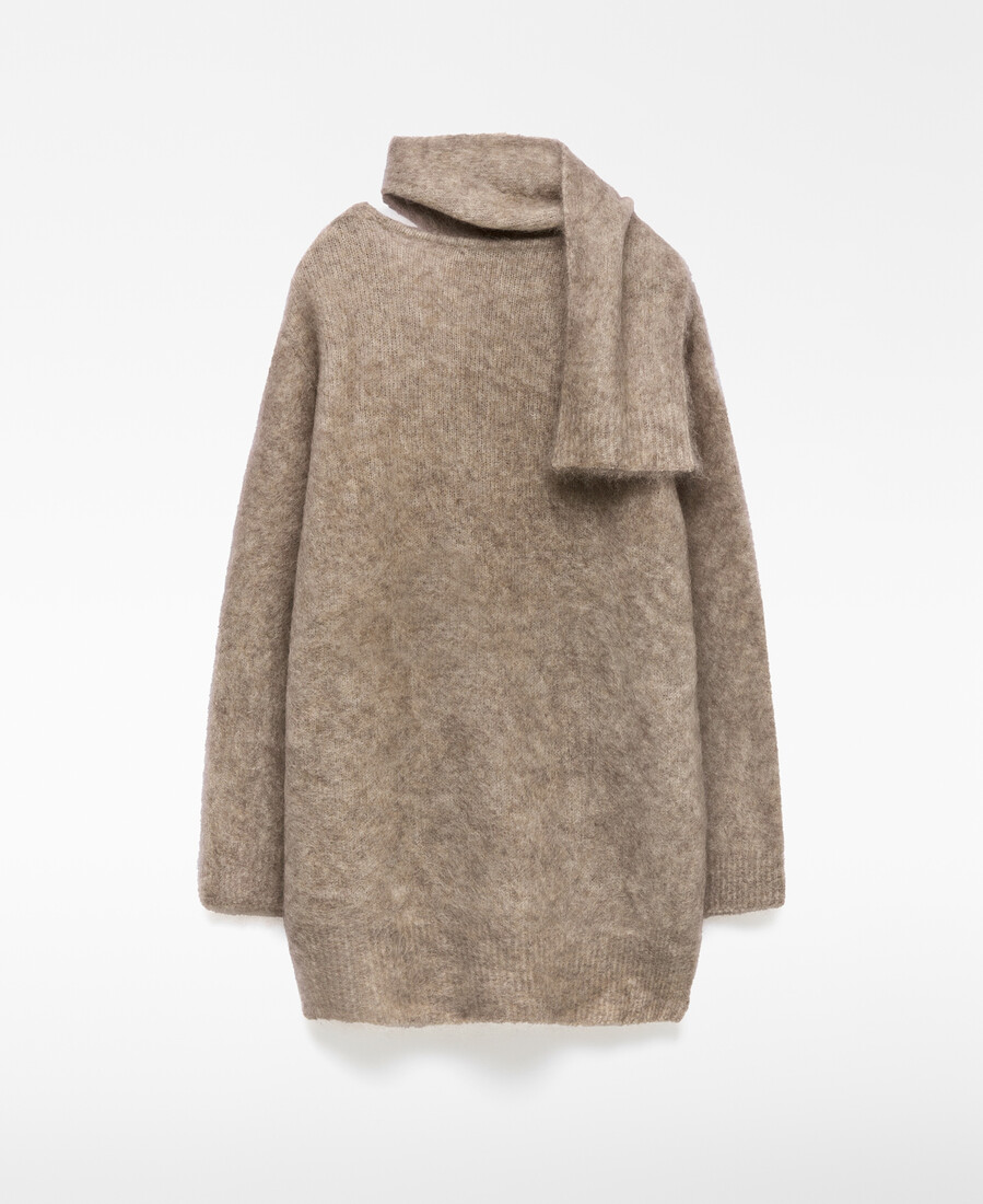 pullover mit gebürstetem strickkragen und schalkragen für damen