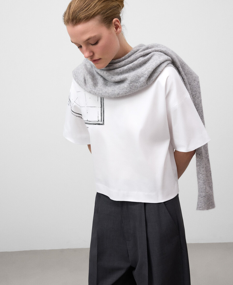damen-t-shirt aus baumwolle mit kartendruck