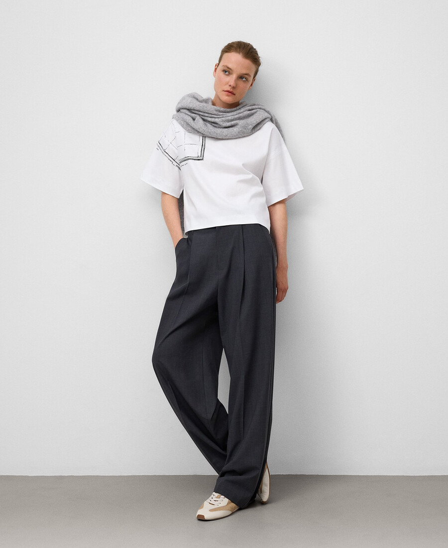 damen-t-shirt aus baumwolle mit kartendruck