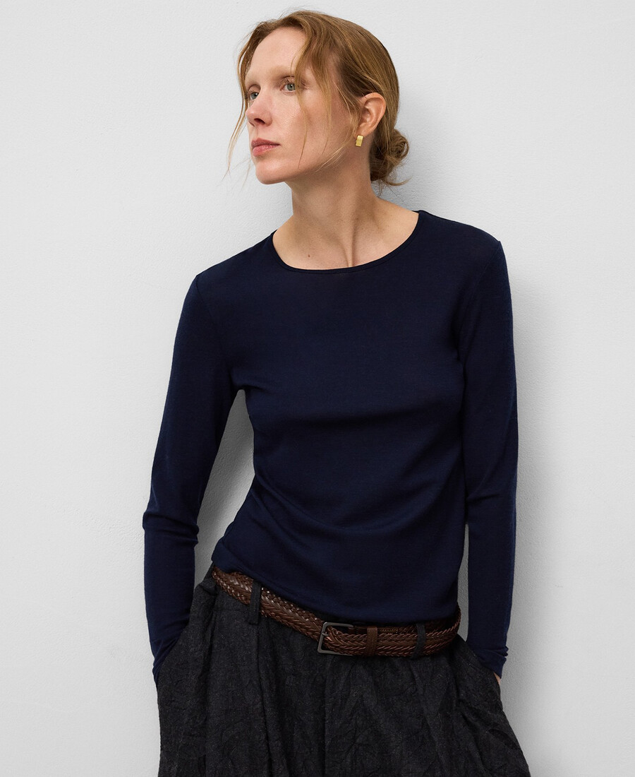 damen-t-shirt aus merinowolle mit rundhalsausschnitt