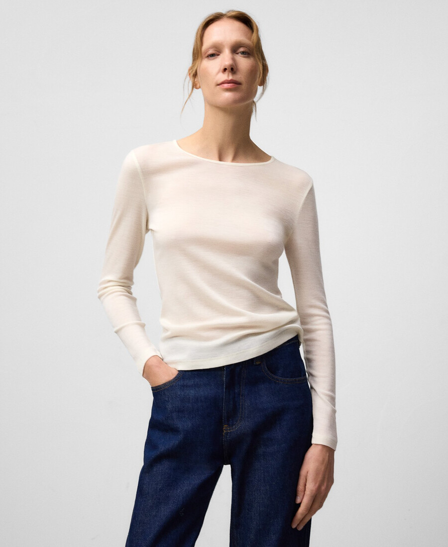 damen-t-shirt aus merinowolle mit rundhalsausschnitt