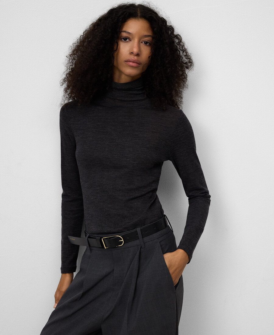 damen-t-shirt aus merinowolle mit hohem kragen