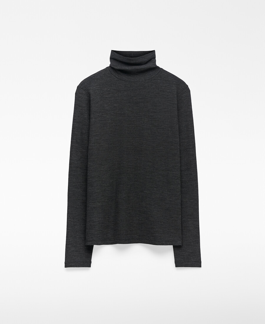 damen-t-shirt aus merinowolle mit hohem kragen