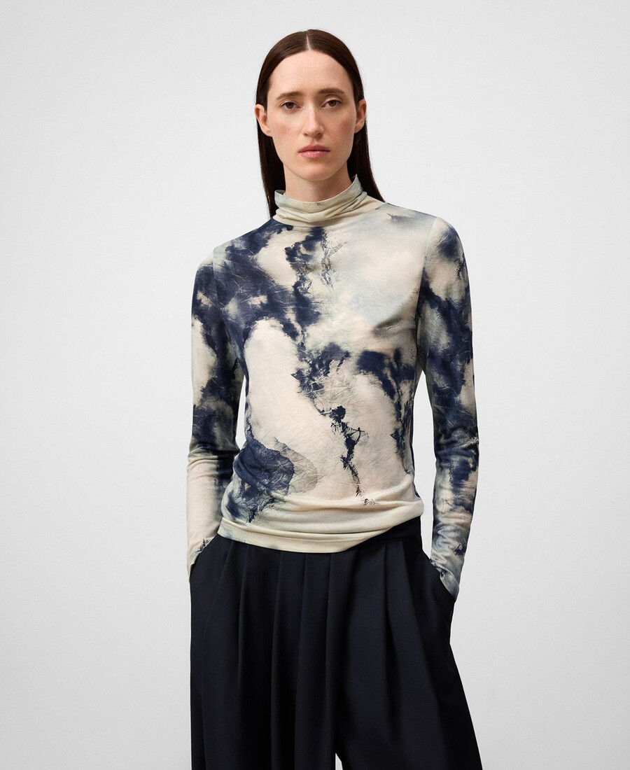 damen-t-shirt mit stehkragen und aufdruck