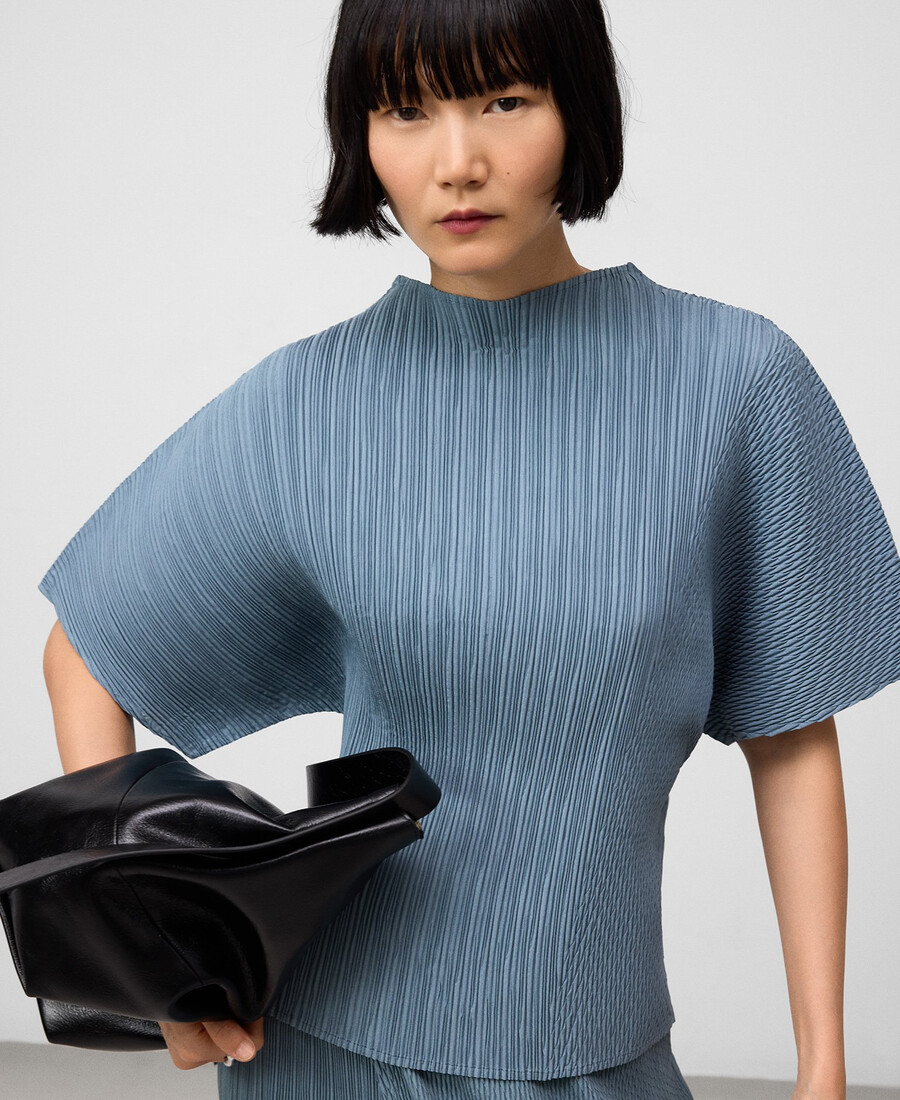 perkins kragen-crinkle-top für damen