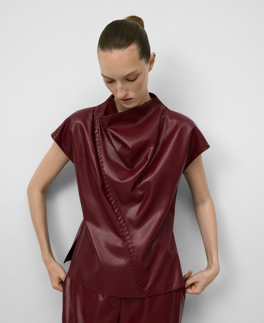 drapiertes oberteil aus ledernicht-leder für damen