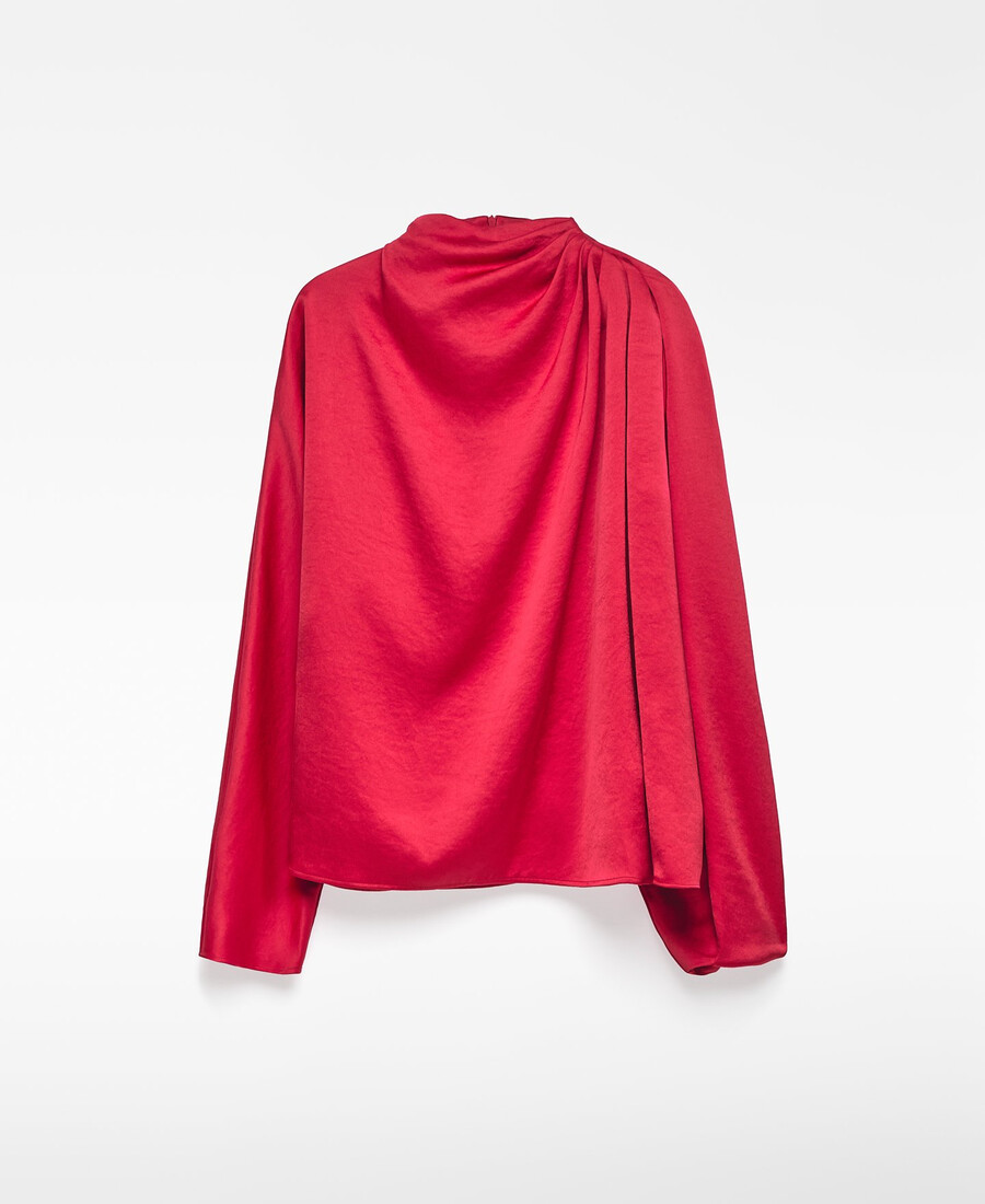 satin-top mit drapiertem kragen für damen