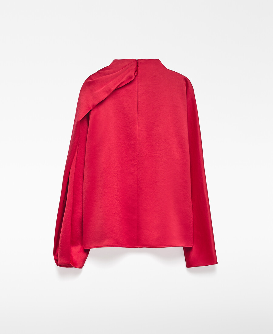 satin-top mit drapiertem kragen für damen
