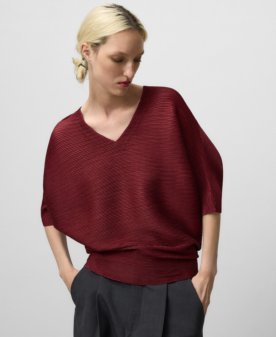 damen-top mit v-ausschnitt und knittereffekt