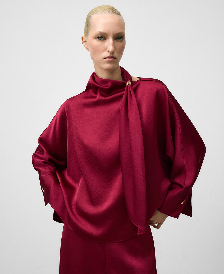 satin-top mit schalkragen für damen
