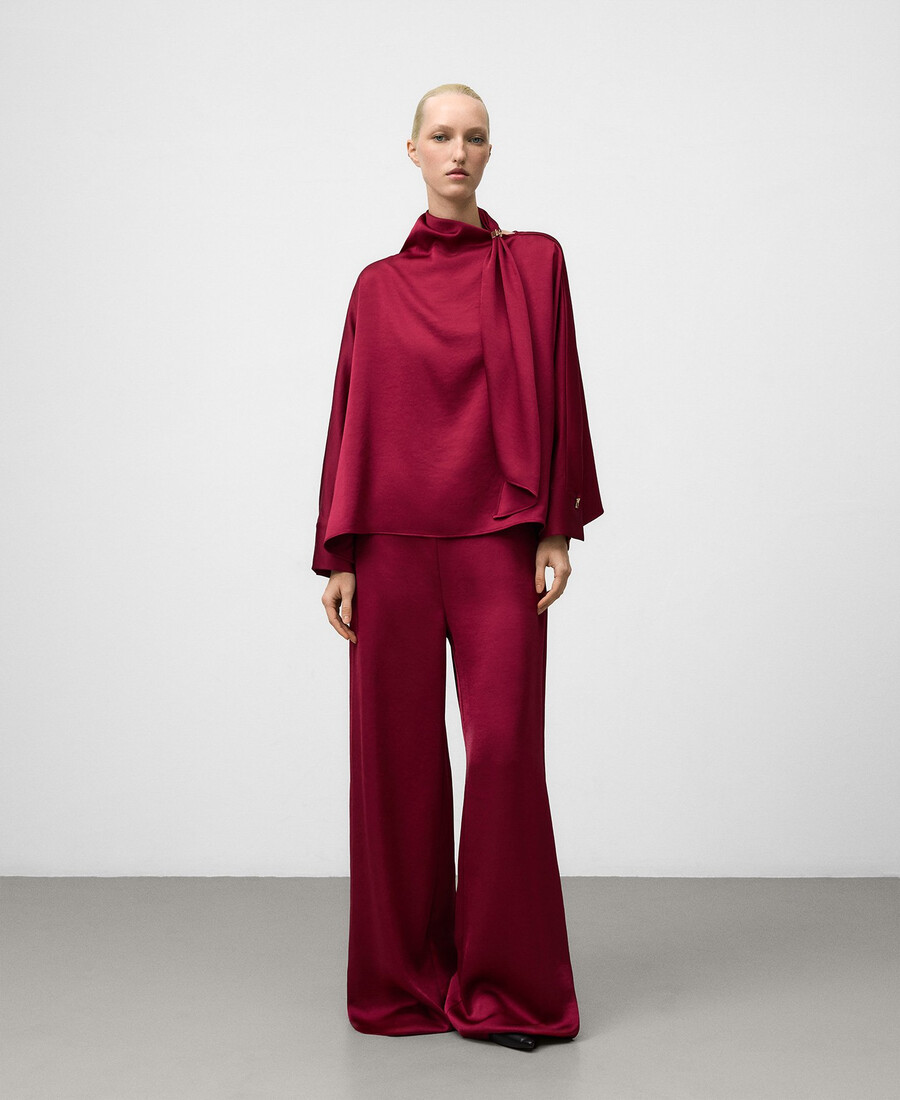 satin-top mit schalkragen für damen