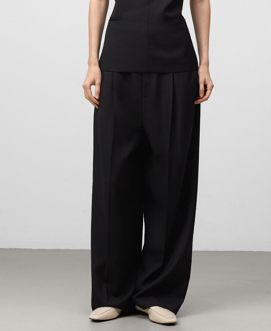 weit geschnittene schwarze taillierte hose für damen