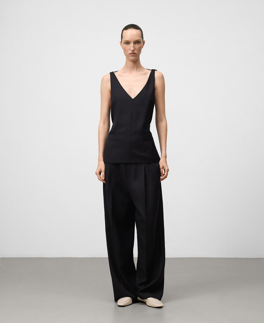 weit geschnittene schwarze taillierte hose für damen