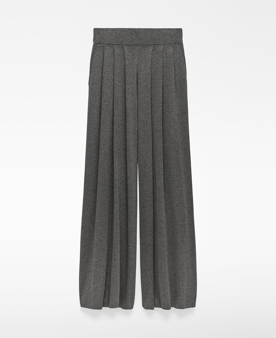damenhose aus metallisch schimmerndem strick mit weitem bein