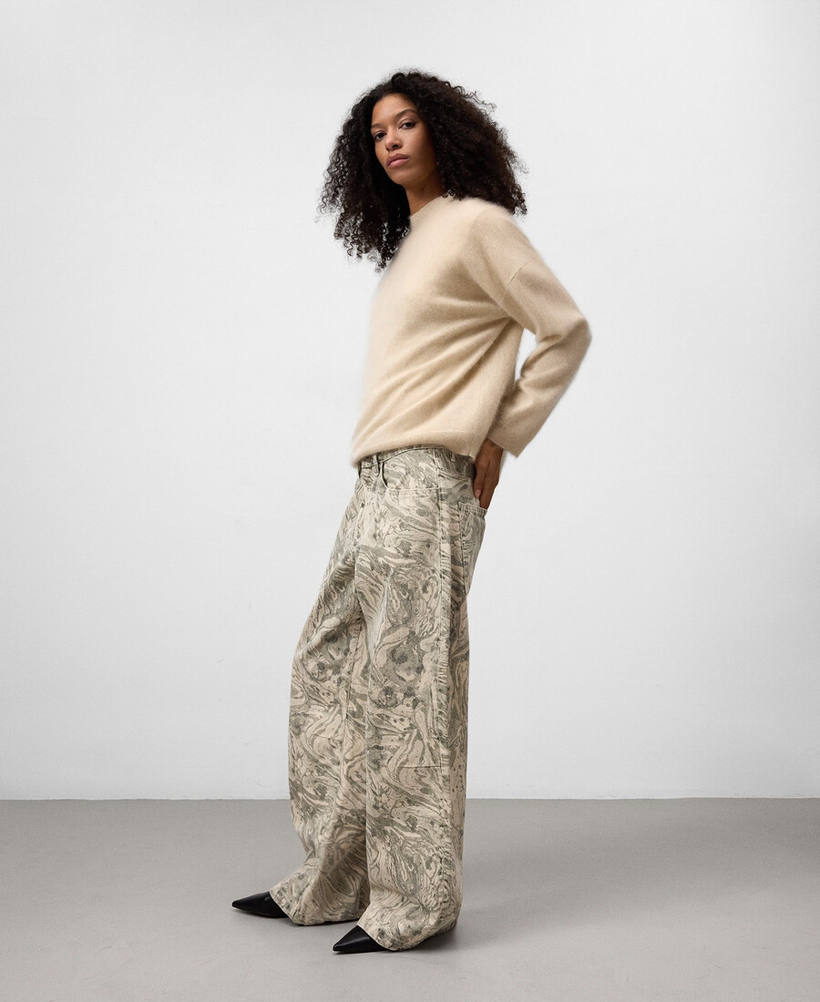 damen-jeans mit print und weitem bein