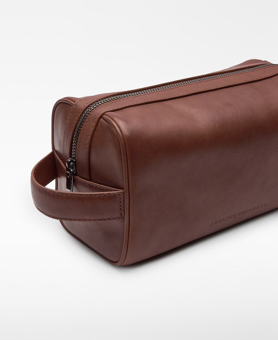 rechteckige leder-kulturtasche für herren