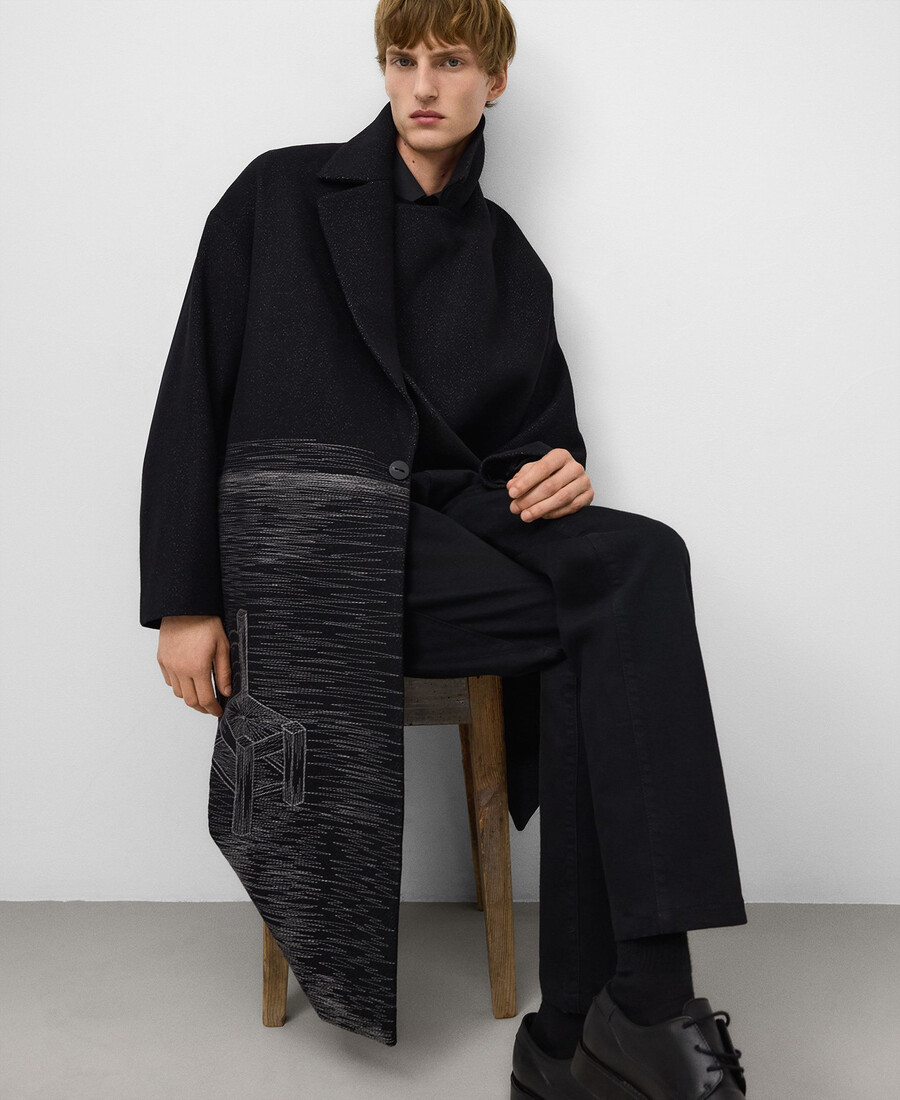 oversize-taillierter bestickter herrenmantel