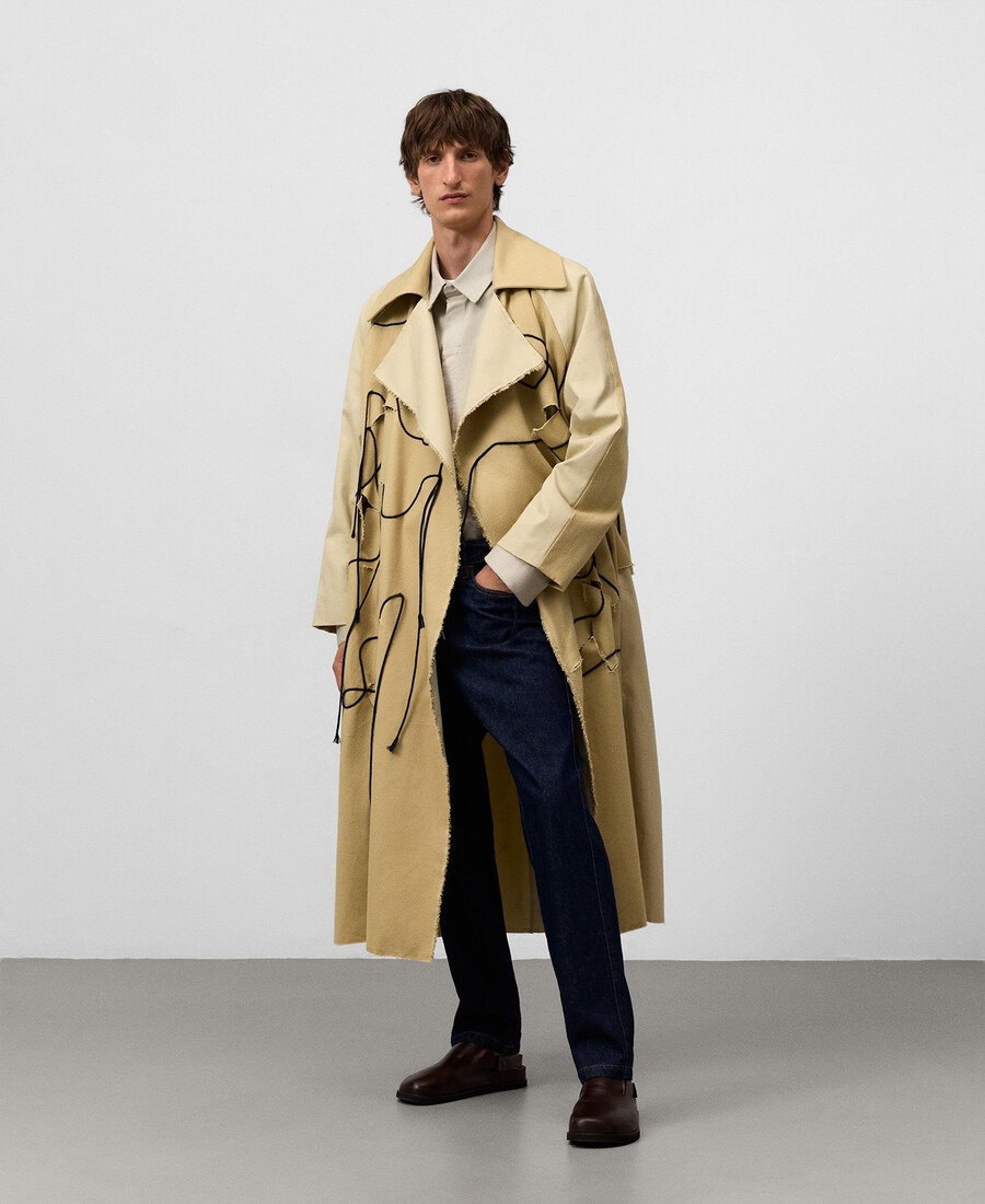 trenchcoat aus materialmix mit kordelzug