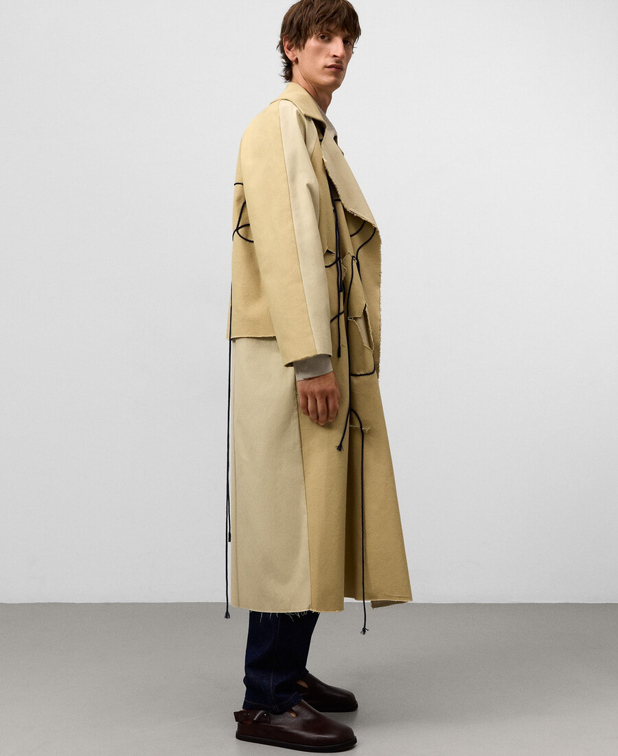 trenchcoat aus materialmix mit kordelzug