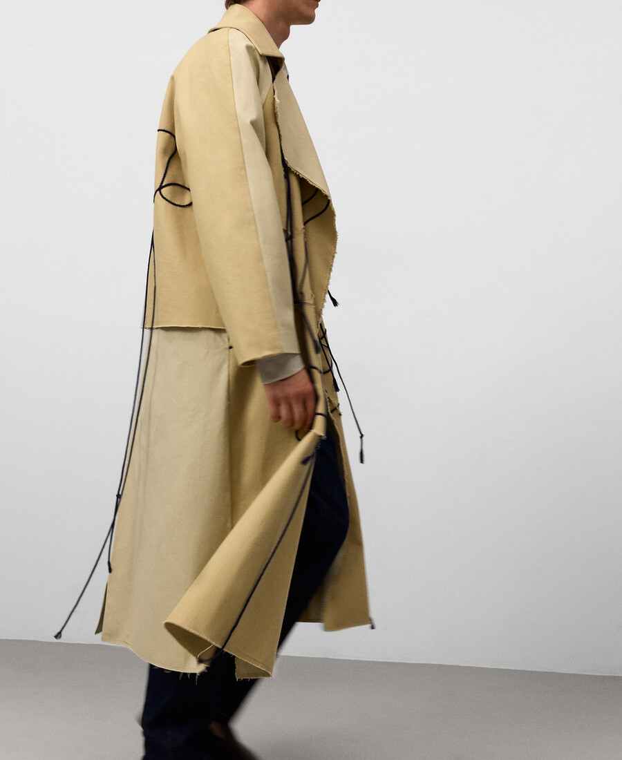 trenchcoat aus materialmix mit kordelzug