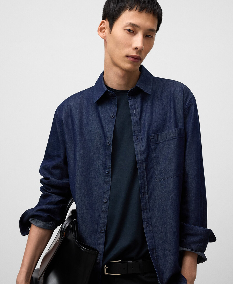 herrenhemd aus baumwoll-denim mit normaler passform