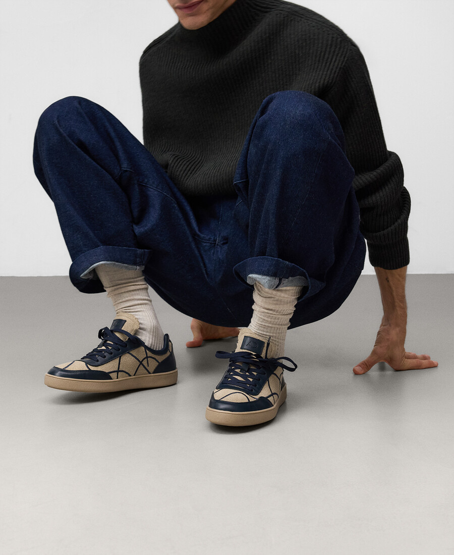 genähter canvas- und leder-sneaker für herren