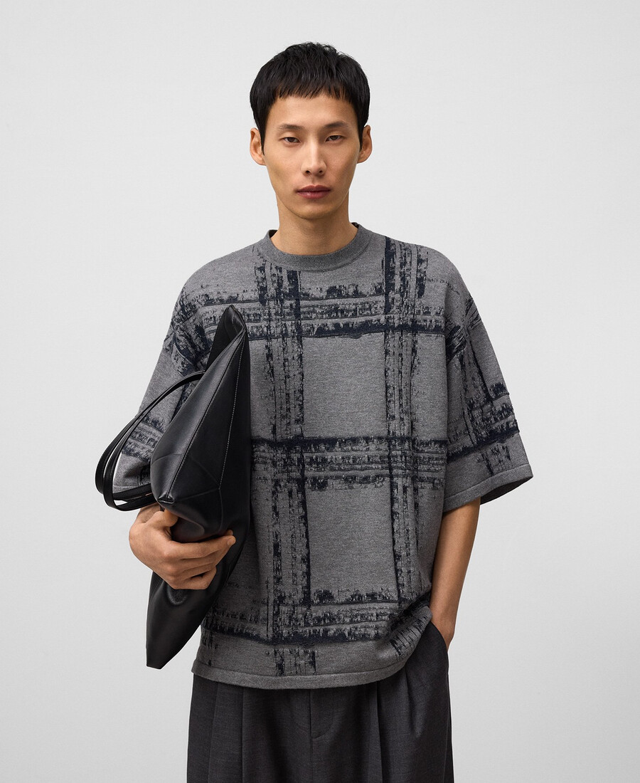 kurzärmeliger jacquard-strickpullover für herren