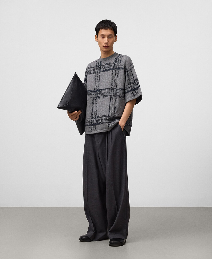 kurzärmeliger jacquard-strickpullover für herren