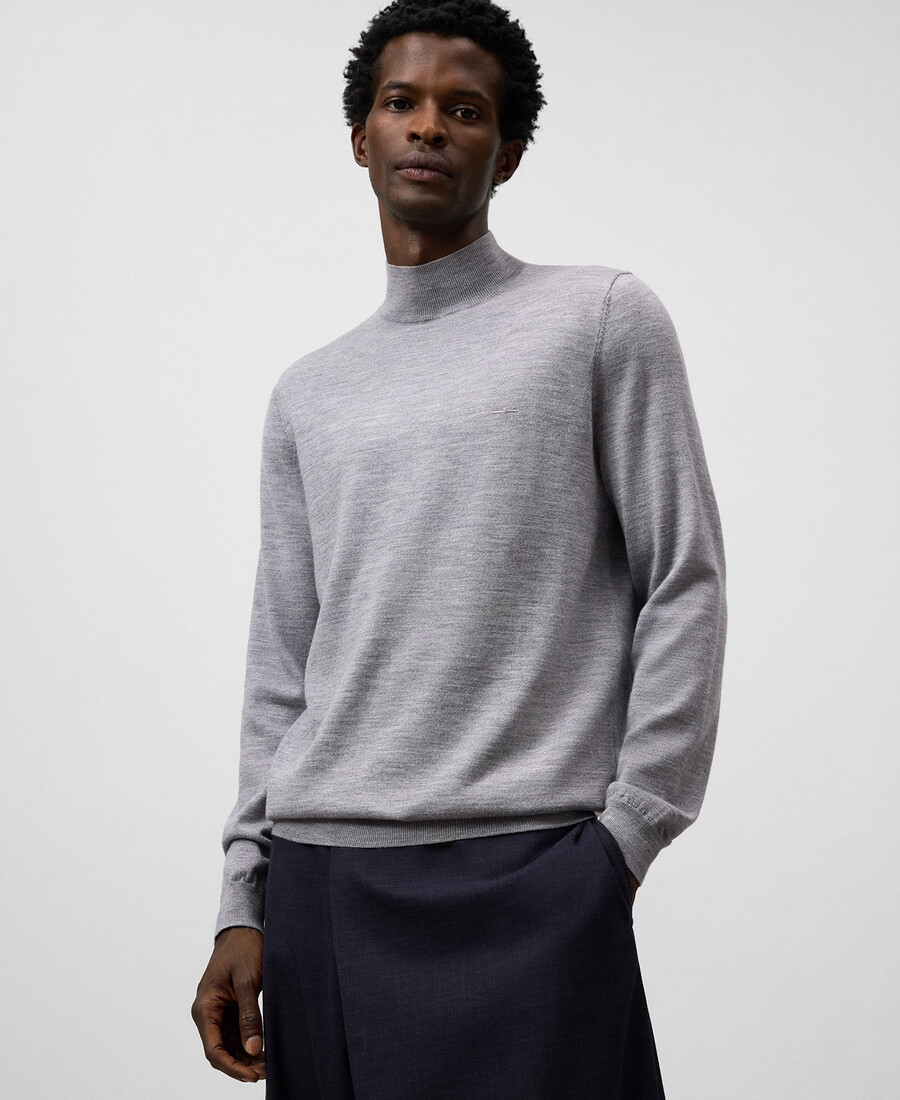 herrenpullover aus merinowolle mit stehkragen
