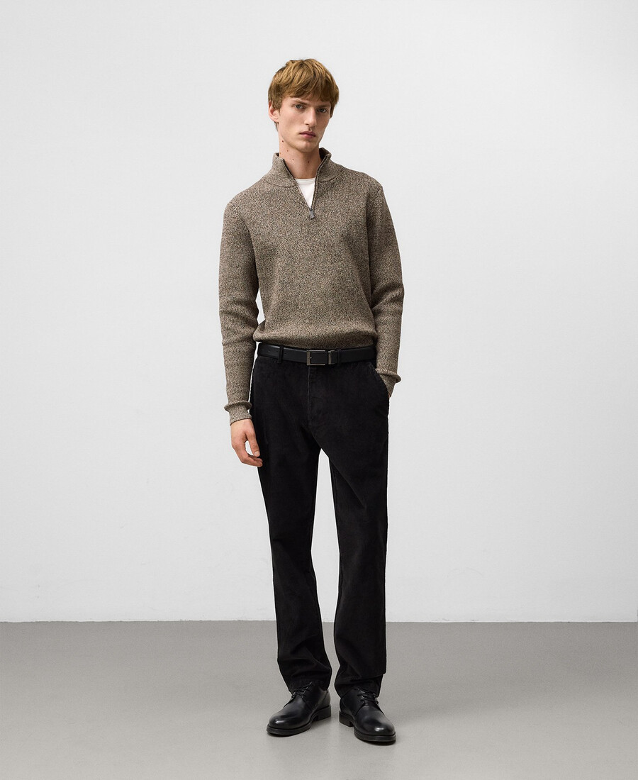 herren-strickpullover in melange-optik mit reißverschluss