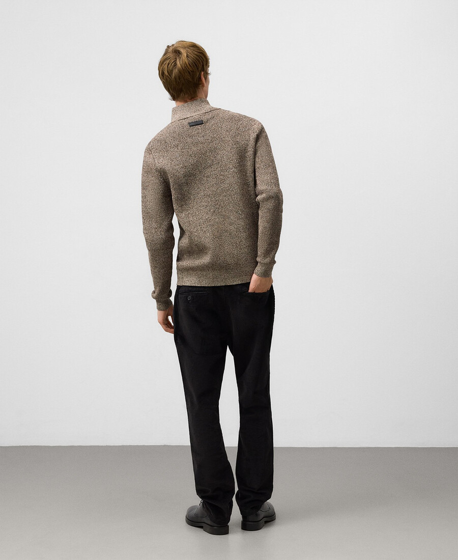 herren-strickpullover in melange-optik mit reißverschluss