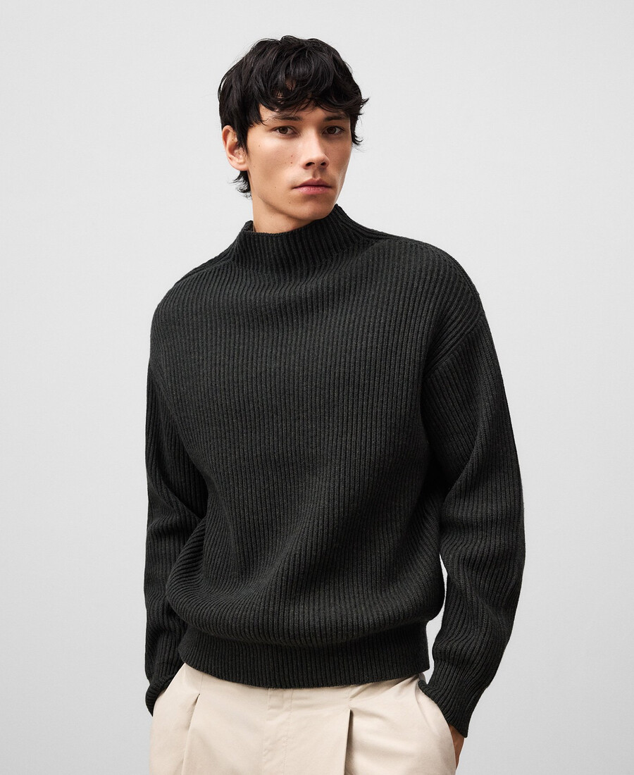 strickpullover mit reißverschluss und stehkragen für herren