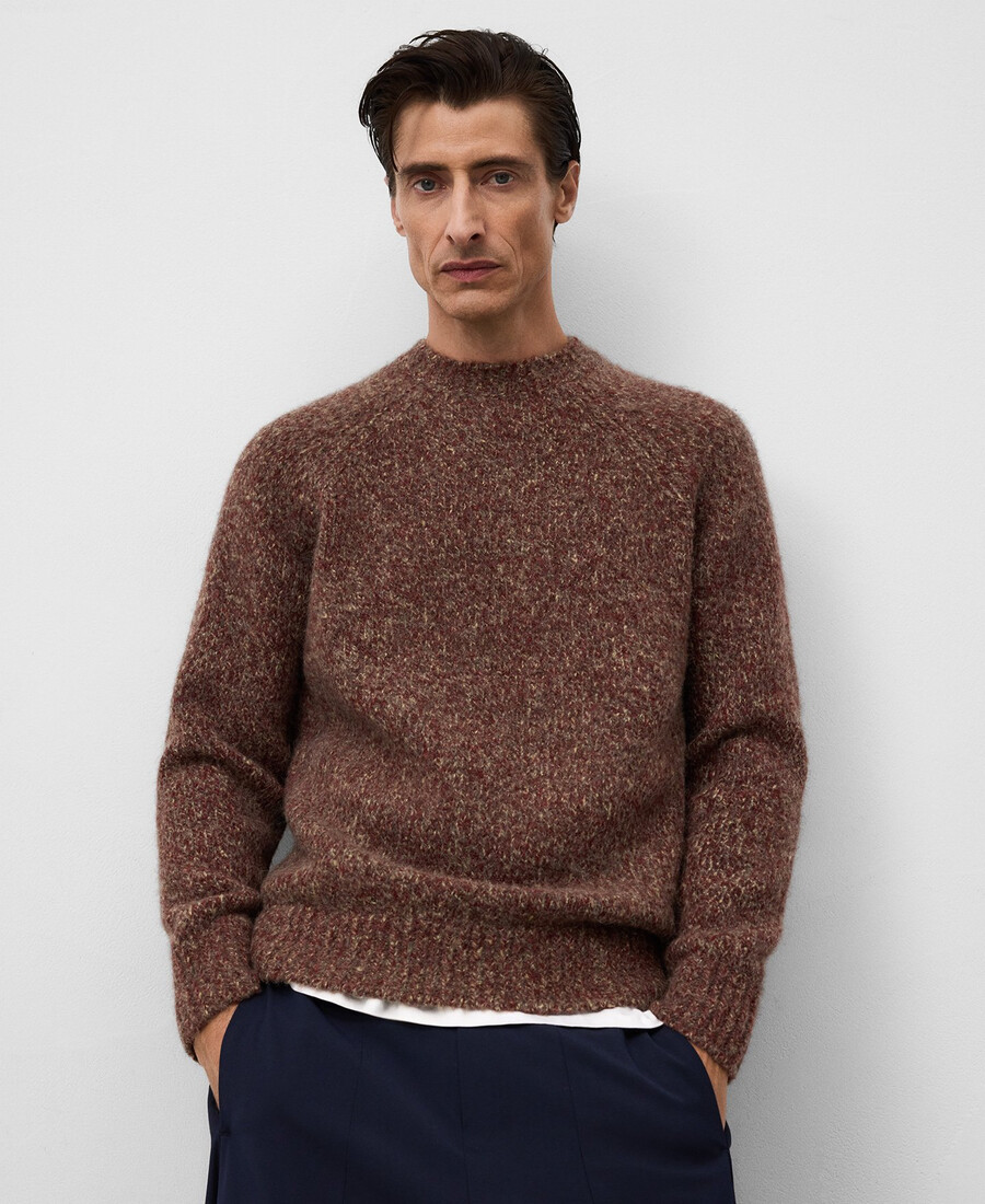 herrenpullover aus meliertem strick mit rundhalsausschnitt