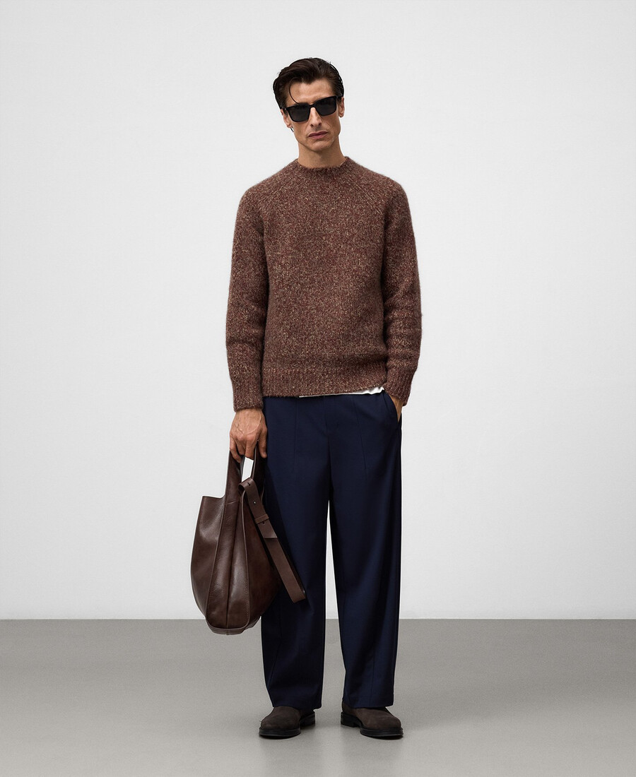 herrenpullover aus meliertem strick mit rundhalsausschnitt