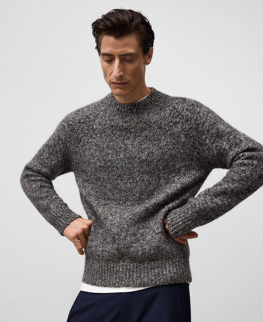 herrenpullover aus meliertem strick mit rundhalsausschnitt
