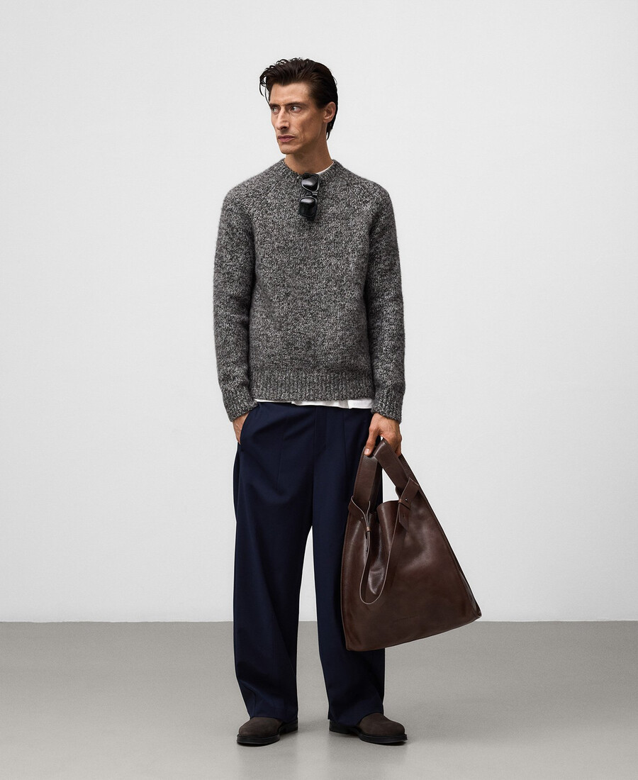 herrenpullover aus meliertem strick mit rundhalsausschnitt