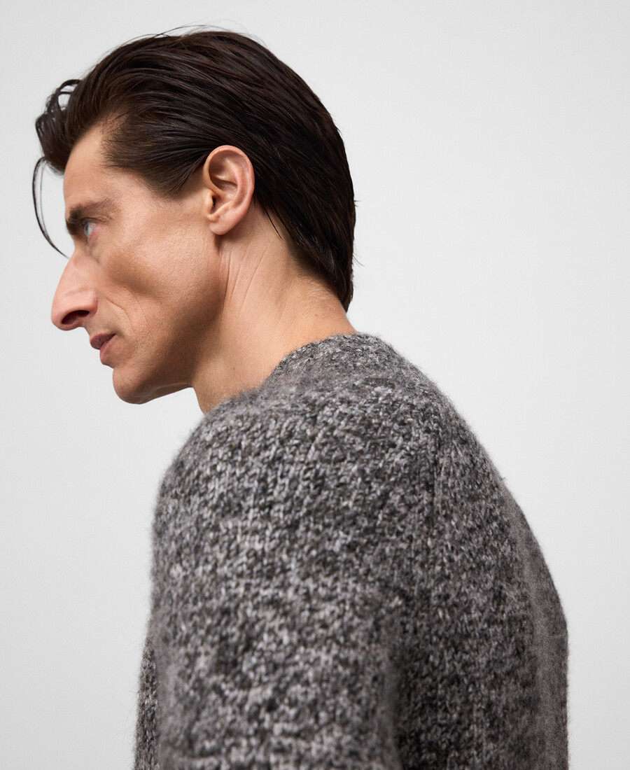 herrenpullover aus meliertem strick mit rundhalsausschnitt