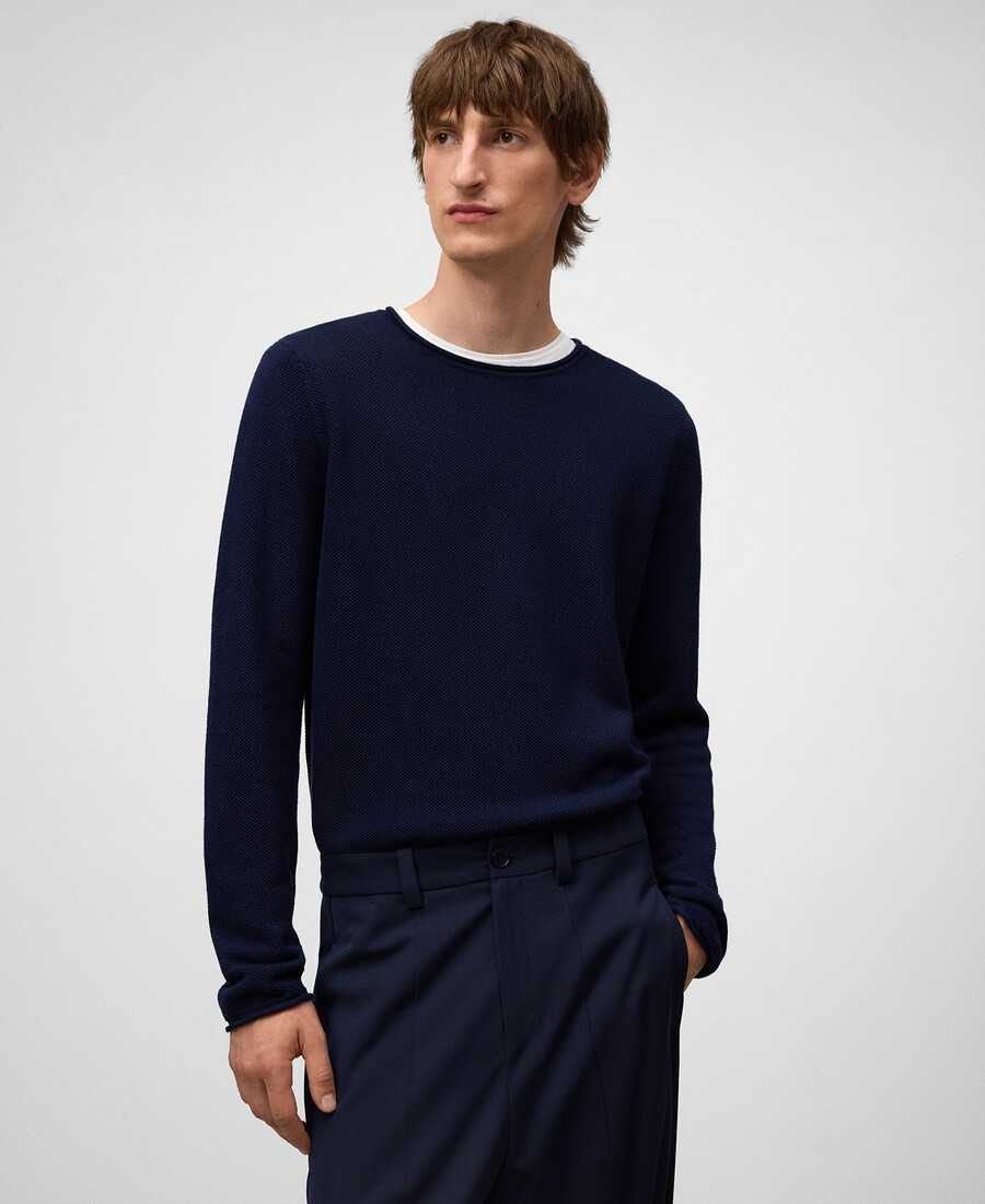 herren-t-shirt mit rollkragen und strukturierter strickoptik